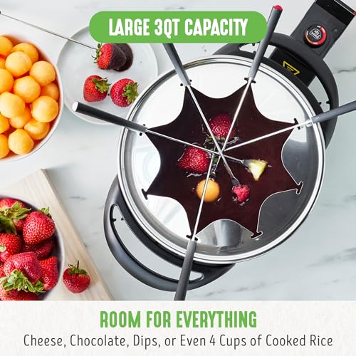 14 Cup Electric Fondue Maker Pot Set for Cheese, Chocolate, and Meat, 8 Color Coded Forks, Ceramic Nonstick, Adjustable Temperature R84705