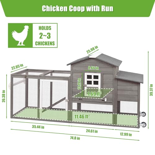 Wooden Chicken Coop with Nesting Box, Waterproof Roof, Removable Tray D22794