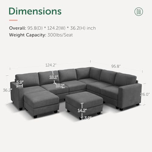 Corduroy Modular Sectional Couch with Storage, L-Shaped, 6 Seater, Dark Gray X823135