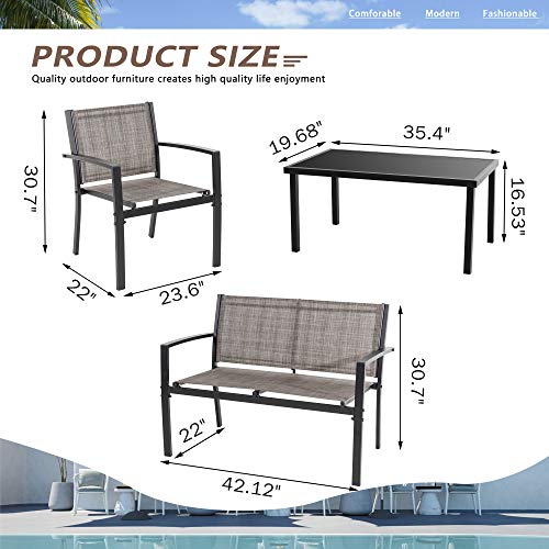 Patio Furniture Set with Glass Coffee Table, 4 Pieces, Black Q940
