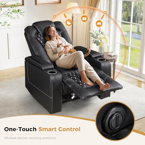 Recliner Chair with USB Ports and Cup Holders, PU Leather, Red F8675