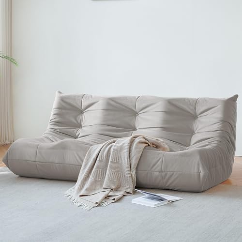 Bean Bag Chair for Adults, Suede & Microfiber Corner Lounge Sofa, 3-Seater, Beige F9802