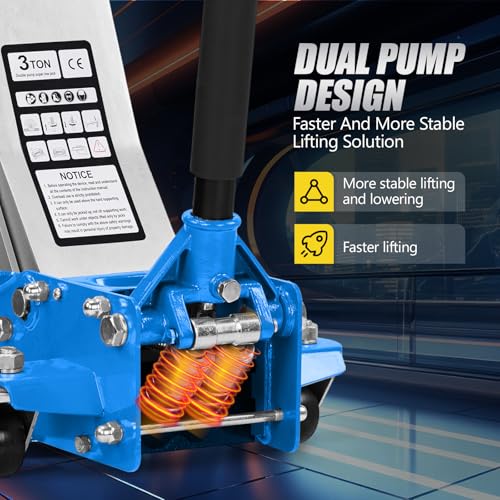 Low Profile Floor Jack with Dual Pistons for Cars & SUVs R835042