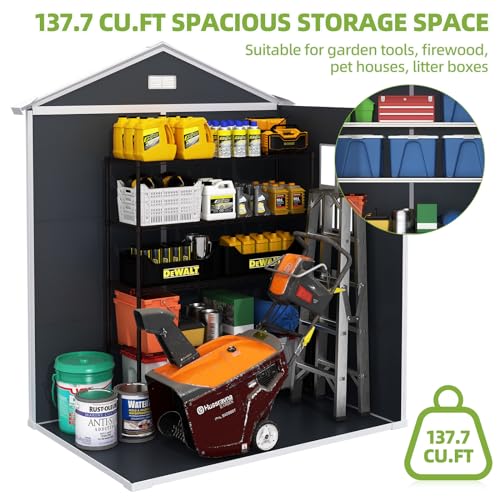 Outdoor Storage Shed 6x4.4FT, Resin with Floor, Lockable Doors for Garden Tools E30130