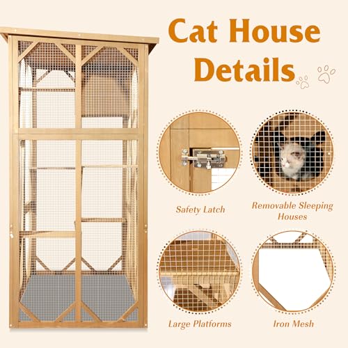 Outdoor Catio Wooden Cat House with Weatherproof Platform Z380