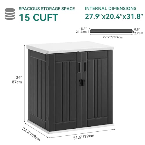 Outdoor Storage Cabinet with 2 Shelves, Waterproof Resin Tool Shed, Lockable, Dark Gray M33386