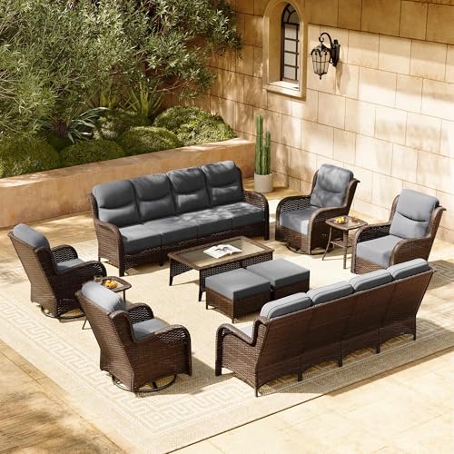 Outdoor Wicker Conversation Set with Cushions, 7 Pieces P4930