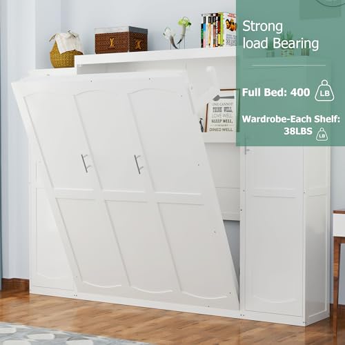 Murphy Bed with Two Wardrobes and Storage Shelf for Small Bedrooms A623