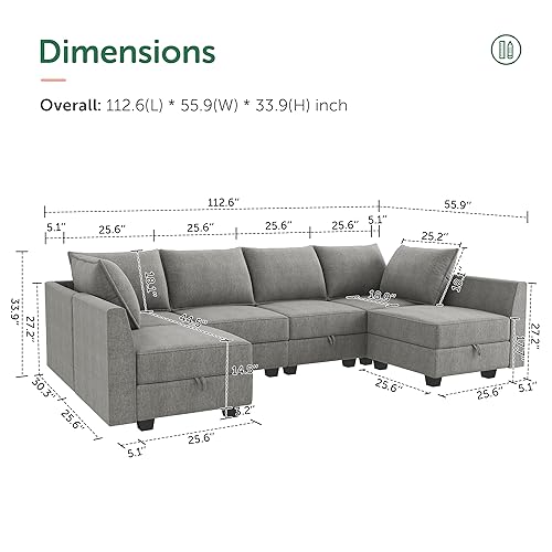 Modular Sectional Sofa with Storage, Grey Z479035