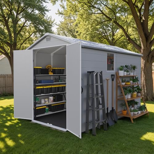 6 x 8 FT Plastic Outdoor Storage Shed with Floor and Lockable Door D7513