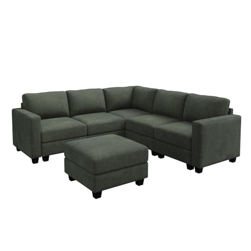 Corduroy Modular Sectional Couch with Storage, L-Shaped, 6 Seater, Dark Gray X823135