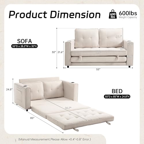 Sleeper Sofa Bed Convertible Futon for Small Spaces, Dark Blue F79197