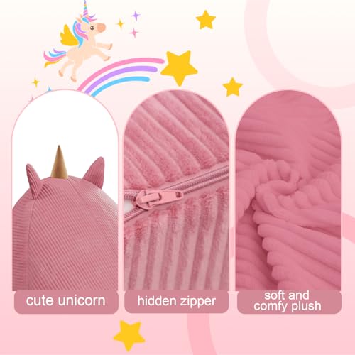 Unicorn Bean Bag Chair for Kids with Filler, Corduroy Floor Lounger, Pink W9694