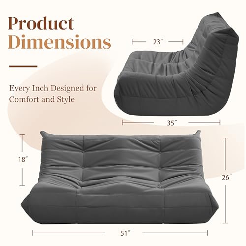 Bean Bag Chair for Adults, Suede & Microfiber Corner Lounge Sofa, 3-Seater, Beige F9802