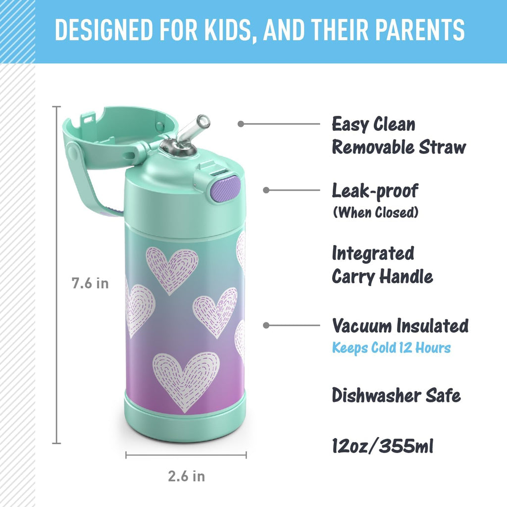 Kids Stainless Steel Vacuum Insulated Water Bottle with Straw, 12 oz T9235