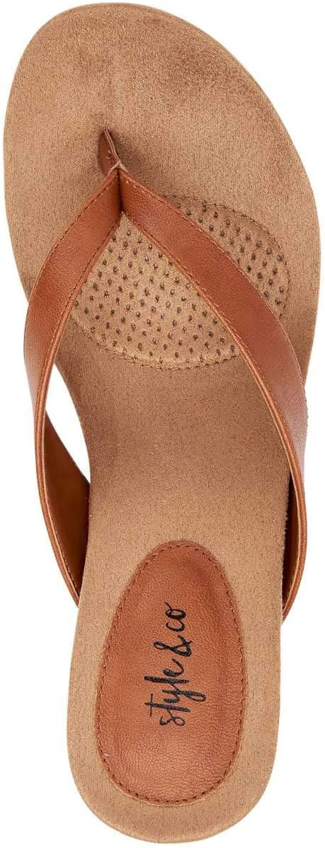 Patent Thong Wedge Sandals Brown 9 Medium S226