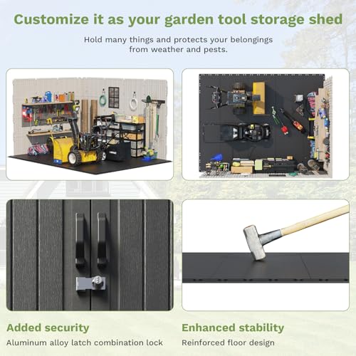 Outdoor Plastic Storage Shed with Floor, Window and Lockable Door A4787