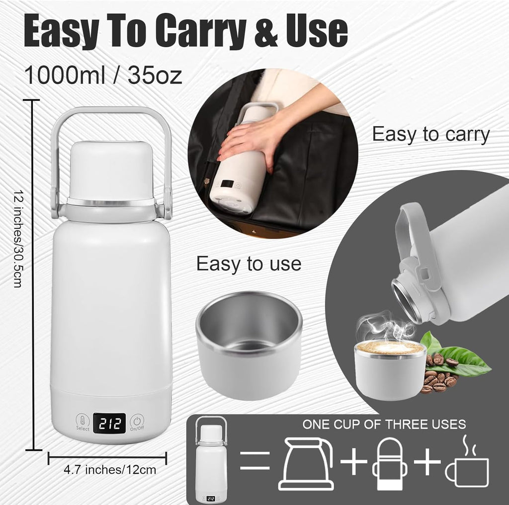 Portable Travel Electric Kettle, 1L with Temperature Control and LCD Display W744709