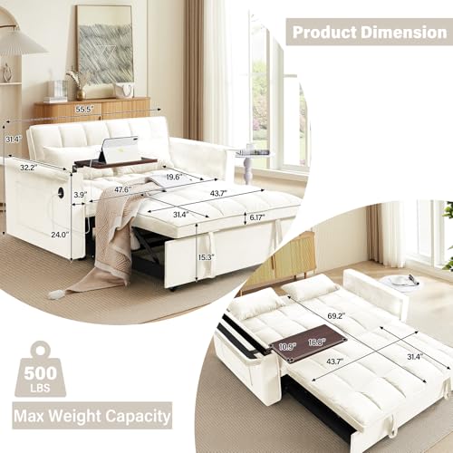 Convertible Sofa Bed, 3 in 1 Velvet Sleeper with Adjustable Backrest, Gray K13376