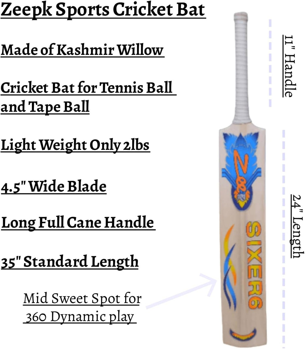 Cricket Bat Tennis Tape Ball Full Size 4.5" Inch Wide 35" Adult Full Cane Long Handle Hand Made Kashmir Willow S467387