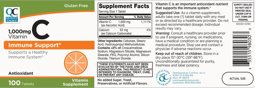 Vitamin C 1000mg Immune Support Tablets, 100 Count H823