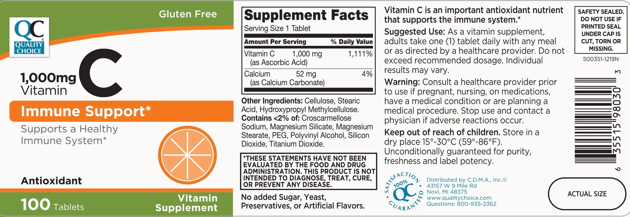 Vitamin C 1000mg Immune Support Tablets, 100 Count H823