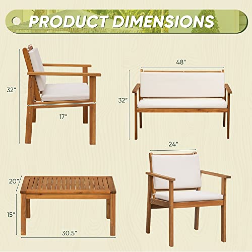 Acacia Wood Patio Conversation Set with Coffee Table and Cushions V550402