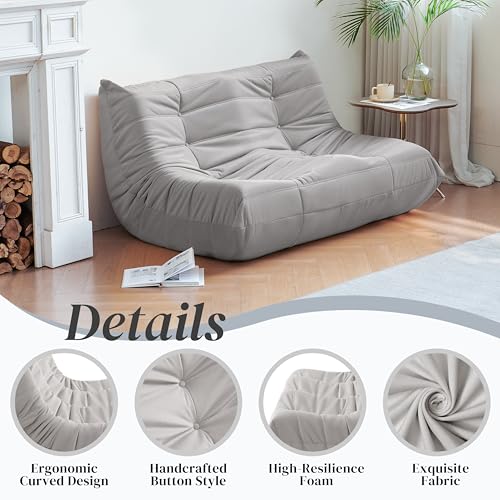 Bean Bag Chair for Adults, Suede & Microfiber Corner Lounge Sofa, 3-Seater, Beige F9802