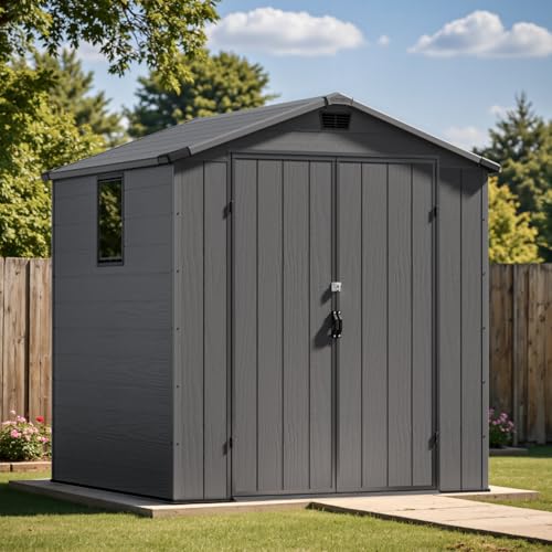 6 x 8 FT Plastic Outdoor Storage Shed with Floor and Lockable Door D7513