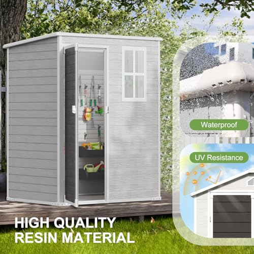 Resin Storage Shed, Waterproof Outdoor Tool Shed with Floor, Double Lockable Doors I89690