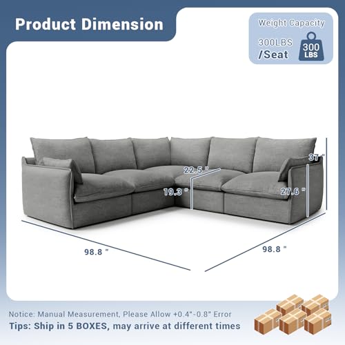 Modular Sectional Sofa, Waterproof Down Filled, Dark Gray C7587