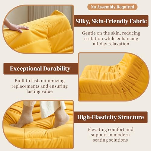 Bean Bag Chair for Adults, Suede & Microfiber Corner Lounge Sofa, 3-Seater, Beige F9802