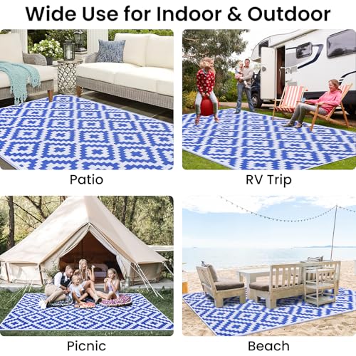 Waterproof Outdoor Rug 5x8 ft, Reversible Plastic Straw Patio Mat Z2613