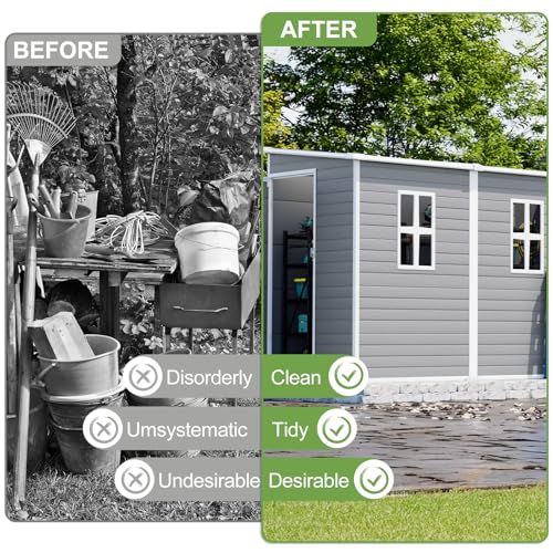 Resin Storage Shed, Waterproof Outdoor Tool Shed with Floor, Double Lockable Doors I89690