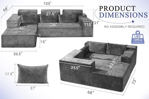 L-Shape Modular Sectional Sofa with Deep Seat, No Assembly Required C597556