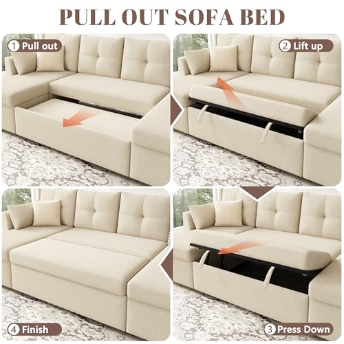 Oversized Sleeper Sofa Couch with Double Storage Chaise, Dark Grey B422253