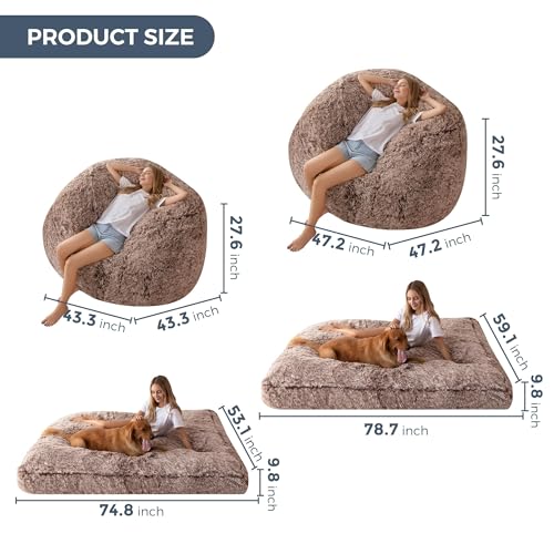 Giant Bean Bag Chair Bed for Adults, Convertible Floor Sofa Mattress R473823