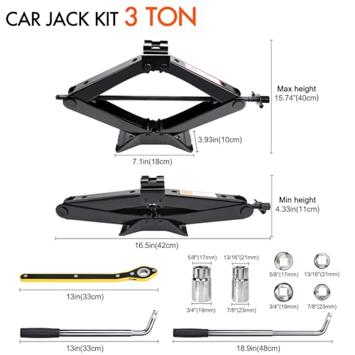 Scissor Jack 3 Ton Tire Changing Kit with Lug Wrench D107