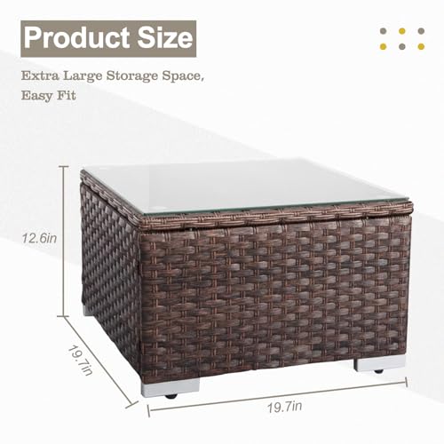 Outdoor Wicker Patio Side Table with Glass Top P11489