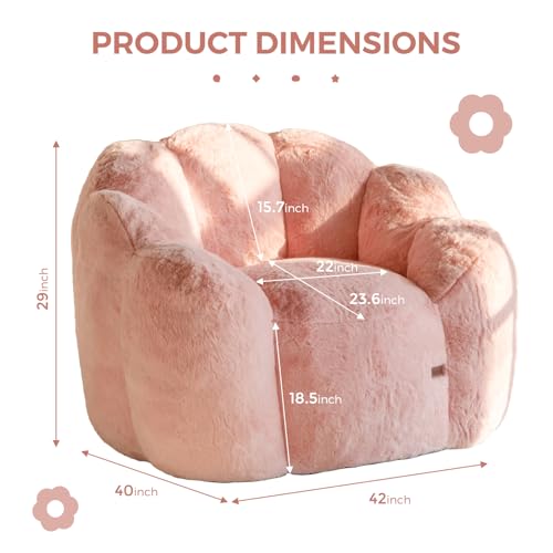 Floral Shaped Bean Bag Sofa for Adults, Faux Fur Floor Chair, Beige U8616