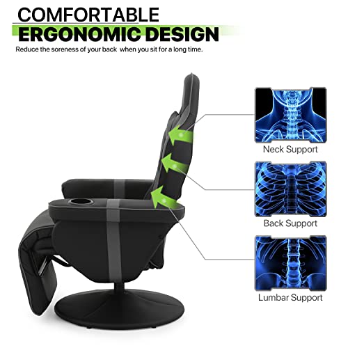 360° Swivel Gaming Recliner Chair, Ergonomic PU Leather with Adjustable Backrest, Footrest, Cup Holder M2617