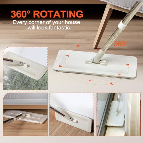 Mop and Bucket with Wringer Set, Flat Mop System with 3 Reusable Microfiber Pads C2920