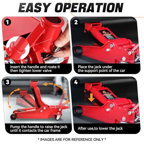 4 Ton Low Profile Floor Jack, Heavy Duty Steel Hydraulic with Dual Pistons Quick Lift Pump P3195