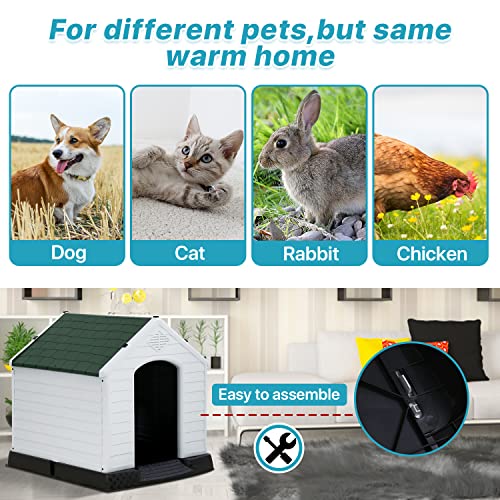 White Large Dog House Indoor Outdoor Waterproof Plastic Pet Shelter Kennel with Elevated Floor S1257
