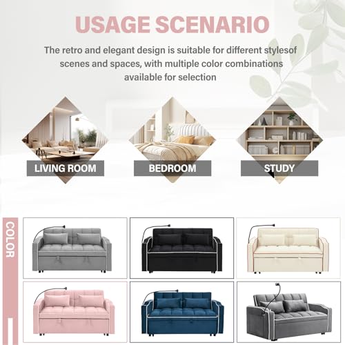 Convertible Sofa Bed, 3 in 1 Velvet Sleeper with Adjustable Backrest, Gray K13376