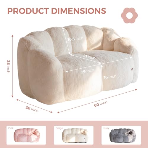 Floral Shaped Bean Bag Sofa for Adults, Faux Fur Floor Chair, Beige U8616