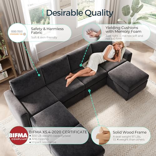 Modular Sectional Sofa with Storage, U Shaped Couch, Blue Y4358