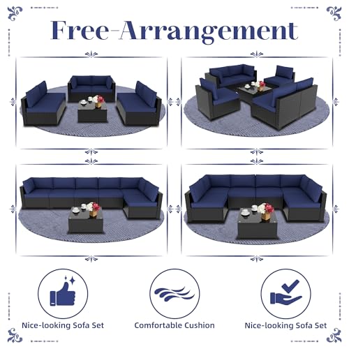Outdoor Sectional Sofa Set with Cushions and Glass Coffee Table T1708