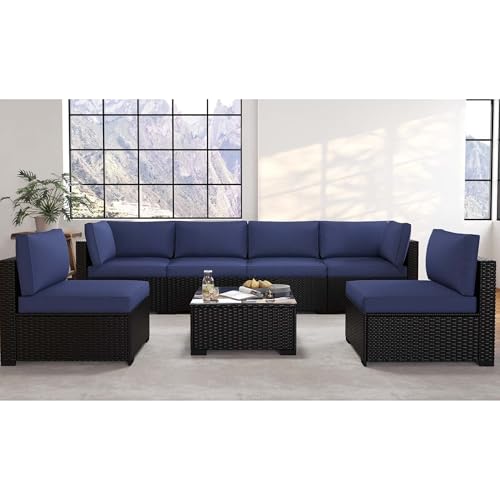 Outdoor Sectional Sofa Set with Cushions and Glass Coffee Table T1708
