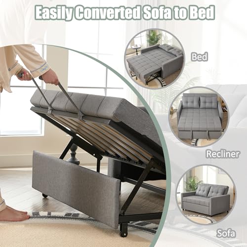 Sleeper Sofa with Pull-Out Bed, 3-in-1 Convertible, Light Gray E75945